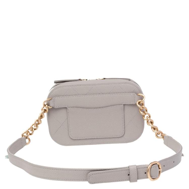 Pre Owned Chanel Grey Quilted Caviar Leather CC Belt Bag