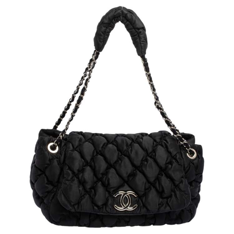 Chanel Black Quilted Bubble Jersey Flap Bag Chanel