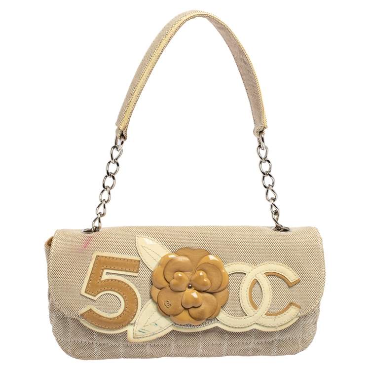 Chanel Beige Cube Quilted Canvas and Leather No 5 Camellia Flap Bag Chanel  | TLC