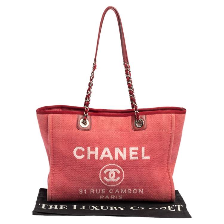 Pre Owned Chanel Red Canvas Medium Deauville Tote