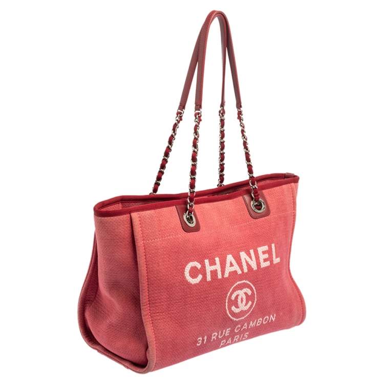 Pre Owned Chanel Red Canvas Medium Deauville Tote