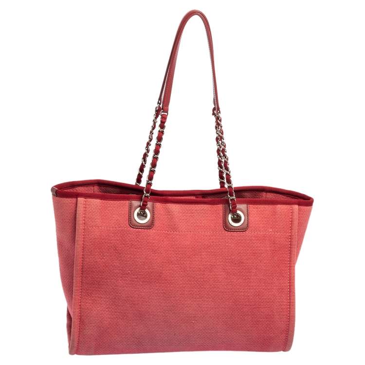 Pre Owned Chanel Red Canvas Medium Deauville Tote