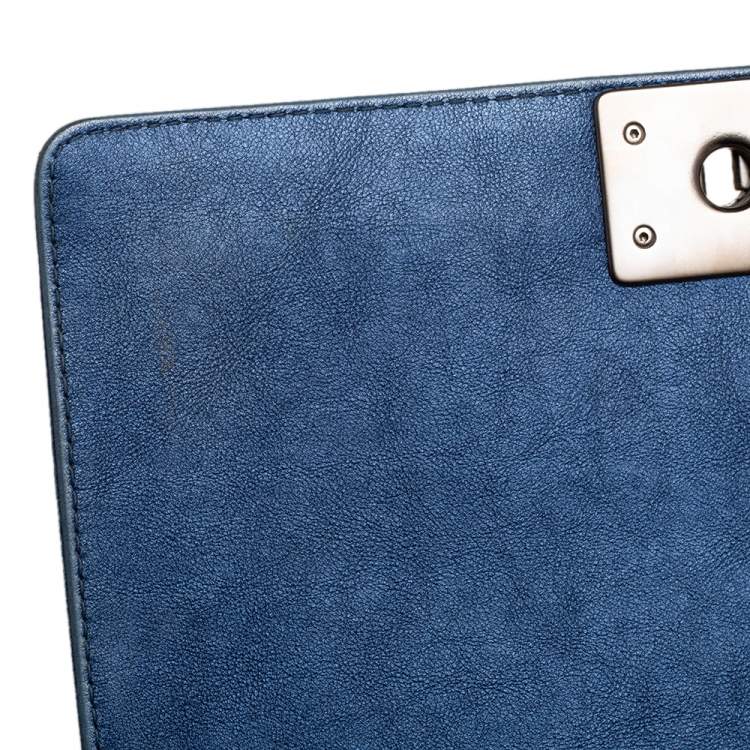 Pre Owned Chanel Blue Perforated Quilted Leather Medium Boy Flap Bag