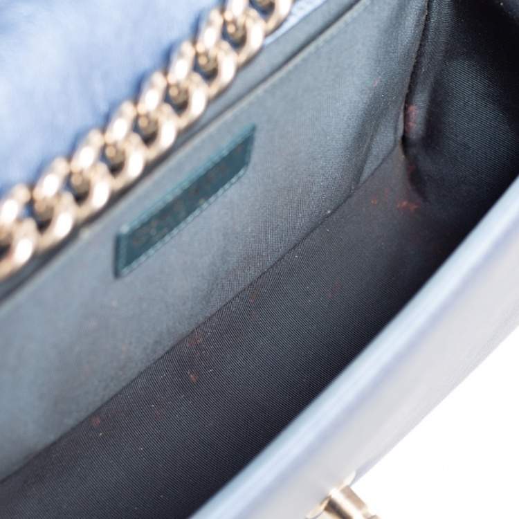 Pre Owned Chanel Blue Perforated Quilted Leather Medium Boy Flap Bag