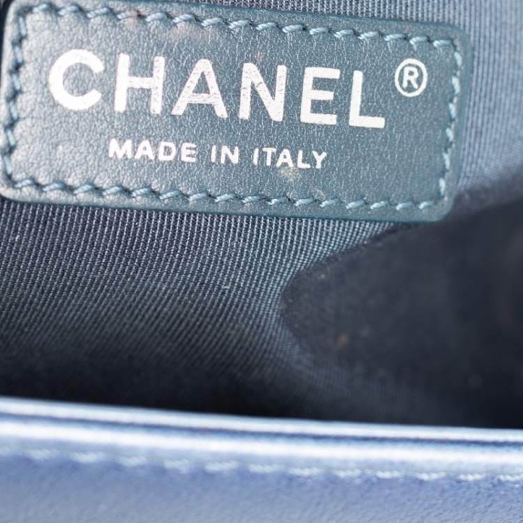 Pre Owned Chanel Blue Perforated Quilted Leather Medium Boy Flap Bag