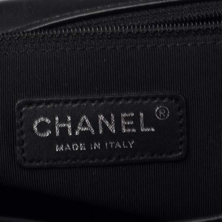 Pre Owned Chanel Black/White Quilted Leather Large Checkerboard Trim Boy Flap Bag