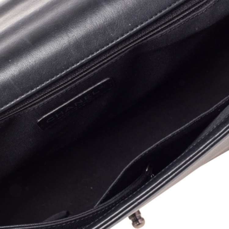 Pre Owned Chanel Black/White Quilted Leather Large Checkerboard Trim Boy Flap Bag