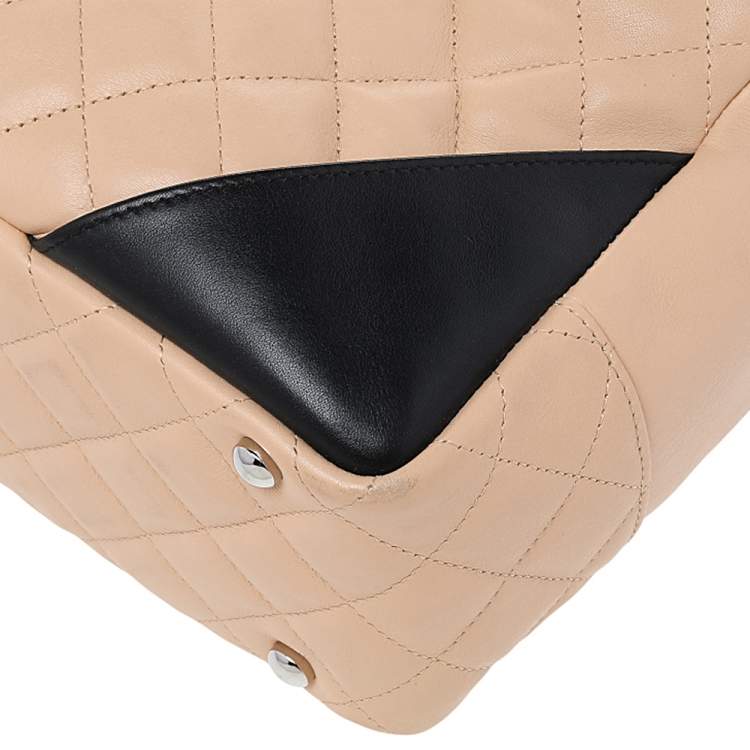 Pre Owned Chanel Beige/Black Quilted Leather Cambon Ligne Bowler Bag