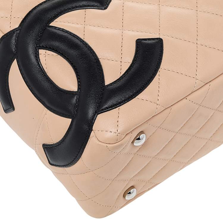 Pre Owned Chanel Beige/Black Quilted Leather Cambon Ligne Bowler Bag