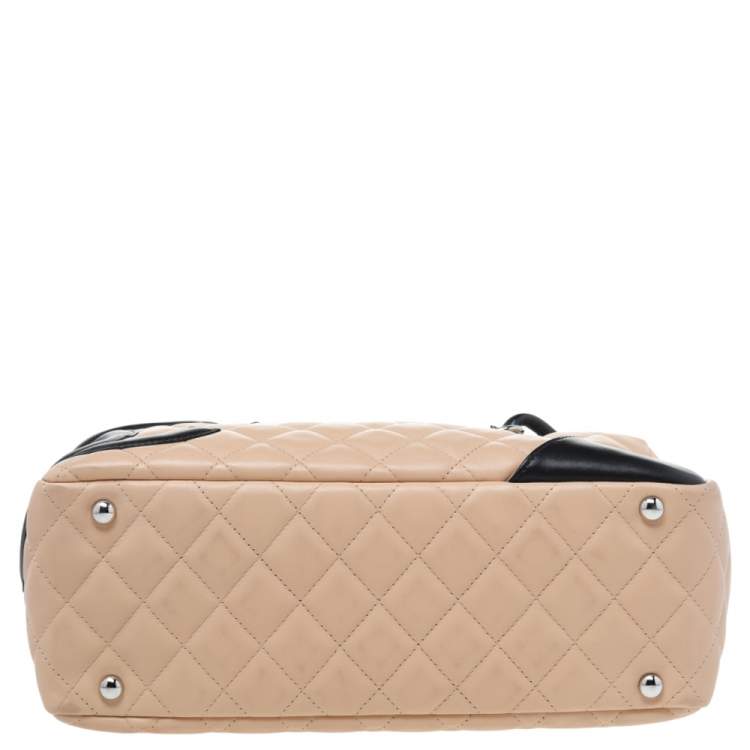 Pre Owned Chanel Beige/Black Quilted Leather Cambon Ligne Bowler Bag