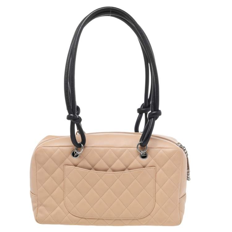 Pre Owned Chanel Beige/Black Quilted Leather Cambon Ligne Bowler Bag