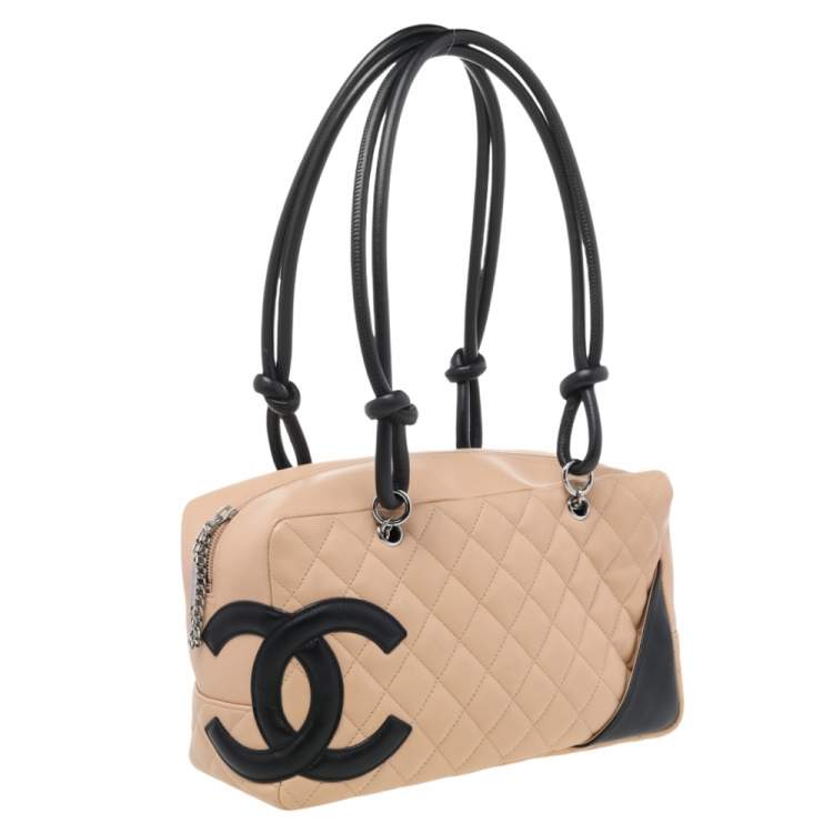 Pre Owned Chanel Beige/Black Quilted Leather Cambon Ligne Bowler Bag
