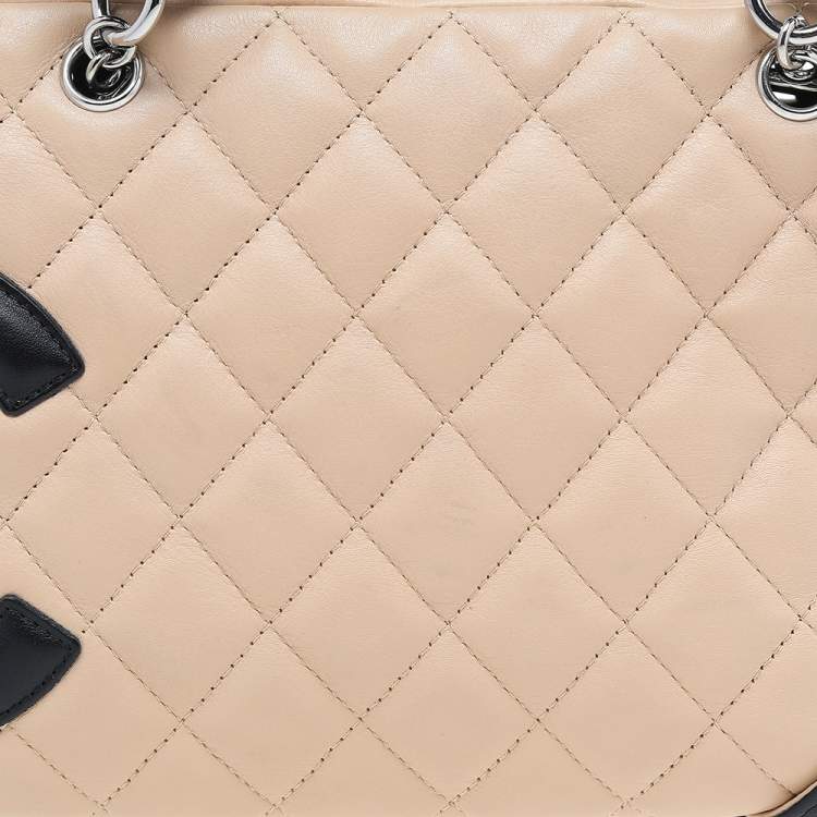 Pre Owned Chanel Beige/Black Quilted Leather Cambon Ligne Bowler Bag