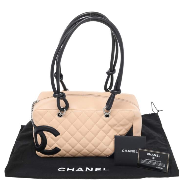 Pre Owned Chanel Beige/Black Quilted Leather Cambon Ligne Bowler Bag