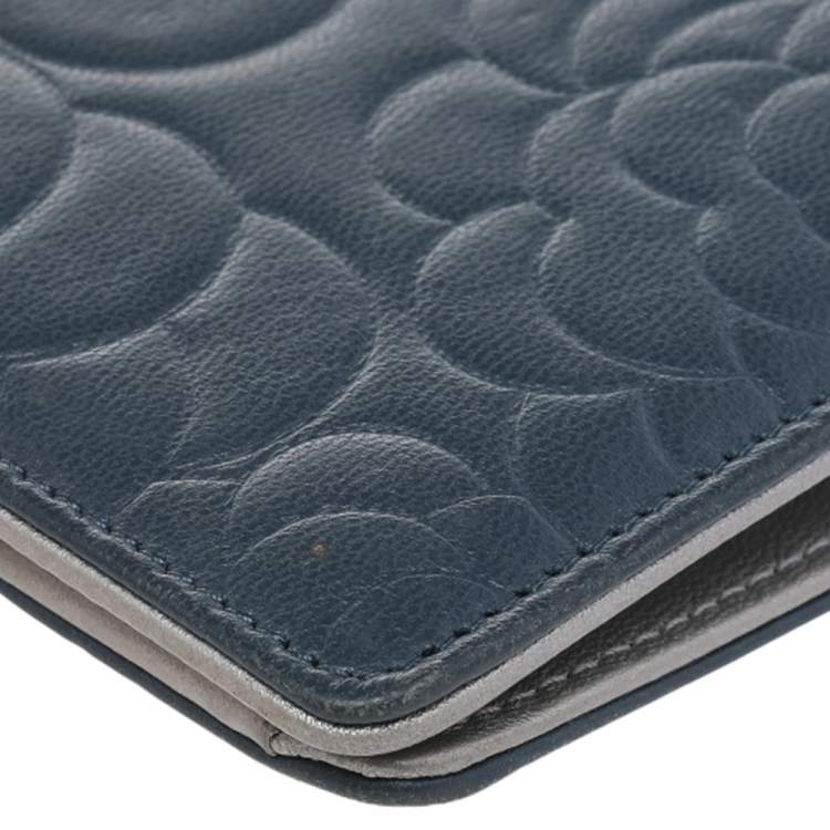 Pre Owned Chanel Grey Camellia Embossed Leather L Yen Wallet