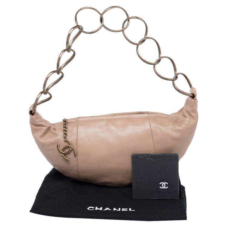 Pre Owned Chanel Beige Leather CC Ring Hobo