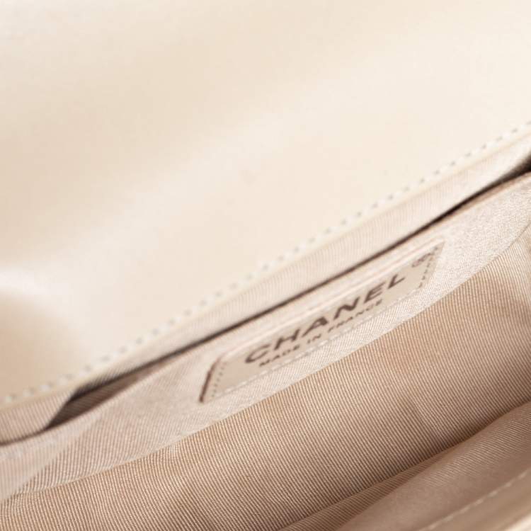 Pre Owned Chanel Beige Glazed Leather Small Boy Flap Bag