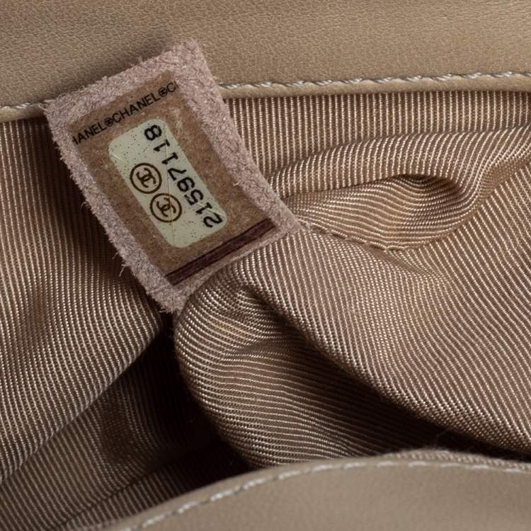 Pre Owned Chanel Beige Glazed Leather Small Boy Flap Bag