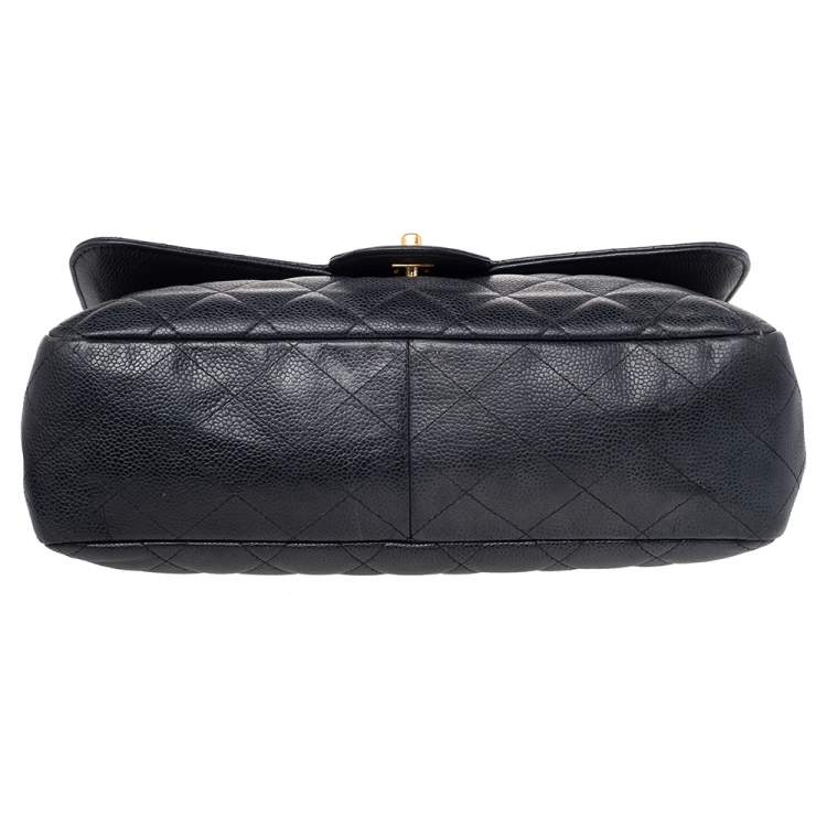 Pre Owned Chanel Black Quilted Caviar Leather Jumbo Classic Single Flap Bag