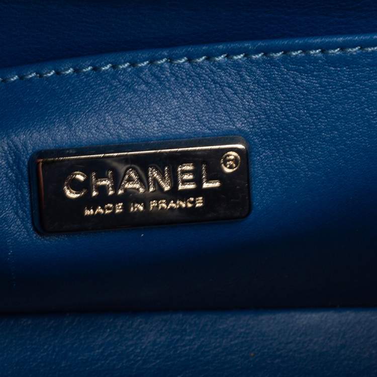 Pre Owned Chanel Blue Python New Mini Classic Single Flap Bag
