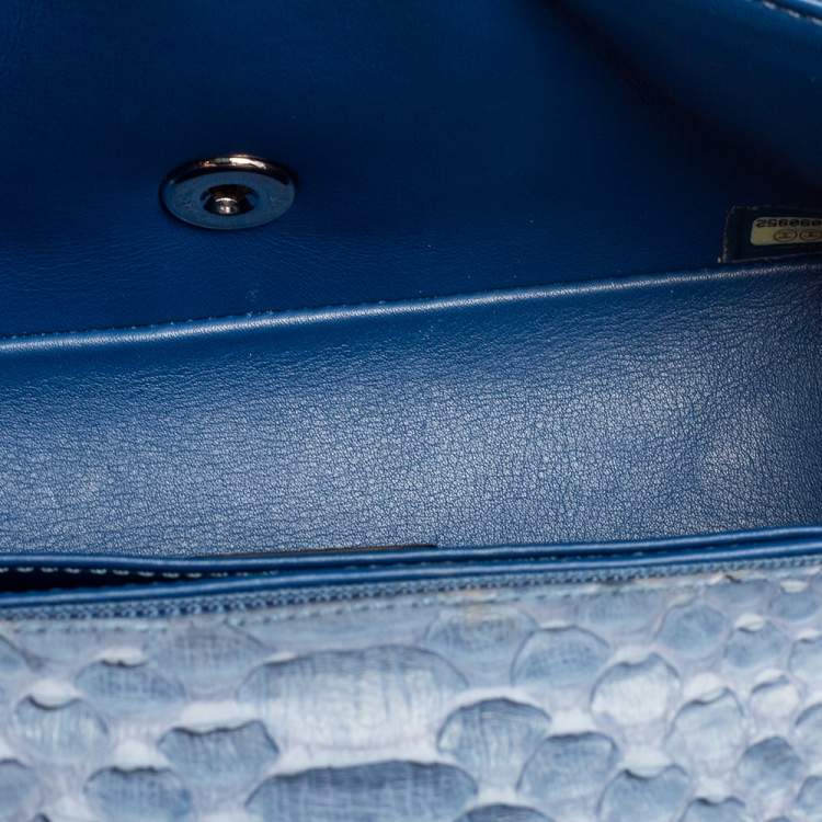 Pre Owned Chanel Blue Python New Mini Classic Single Flap Bag
