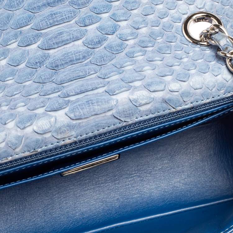 Pre Owned Chanel Blue Python New Mini Classic Single Flap Bag