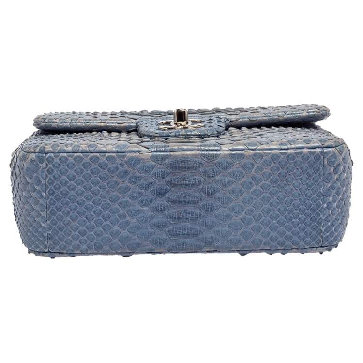 Pre Owned Chanel Blue Python New Mini Classic Single Flap Bag