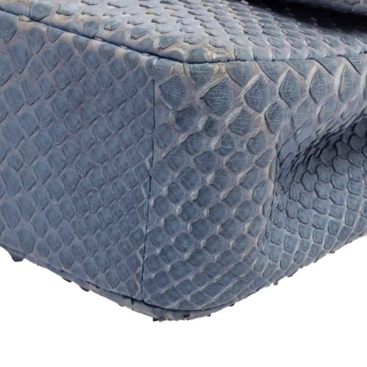 Pre Owned Chanel Blue Python New Mini Classic Single Flap Bag
