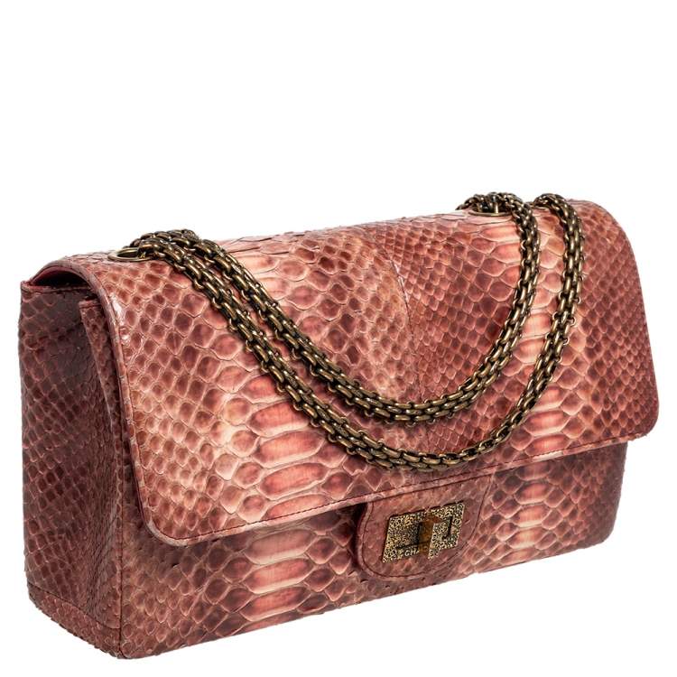 Pre Owned Chanel Ombre Red Python 2.55 Reissue Classic 226 Flap Bag