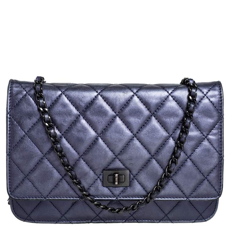 Chanel Metallic Quilted Leather Reissue 2.55 Wallet On Chain