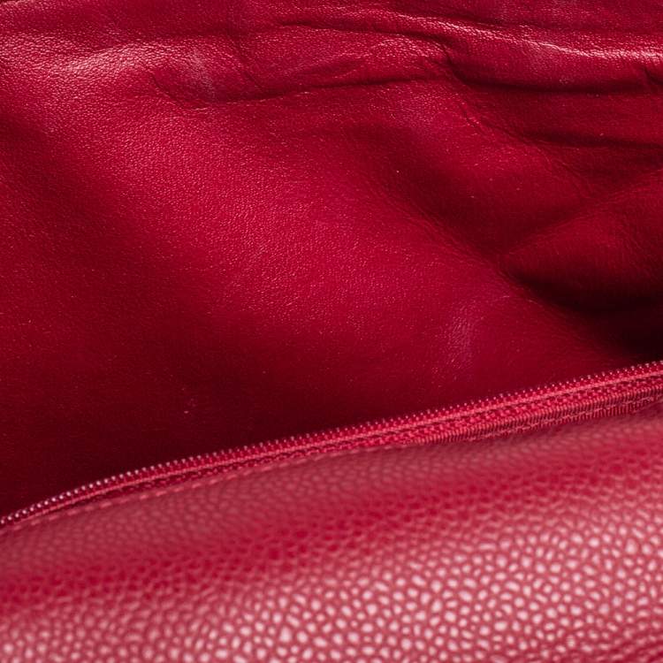 Pre Owned Chanel Red Quilted Caviar Leather Jumbo Classic Single Flap Bag