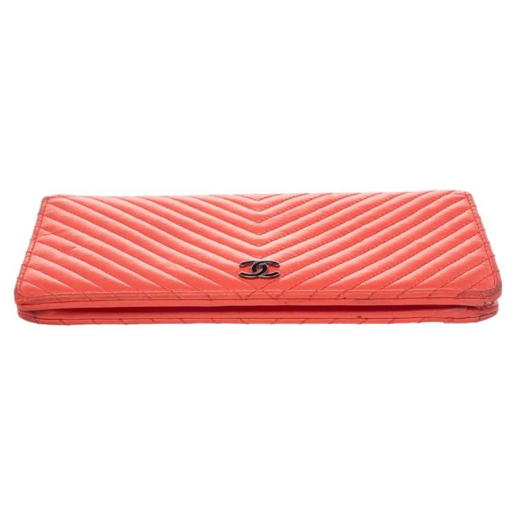 Pre Owned Chanel Orange Chevron Quilted Leather CC Long Wallet