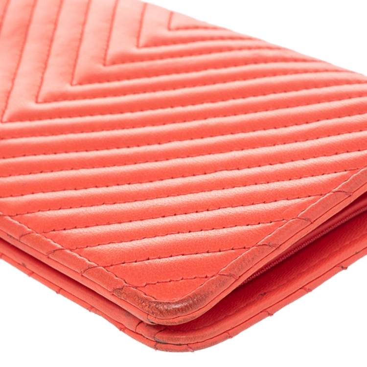 Pre Owned Chanel Orange Chevron Quilted Leather CC Long Wallet