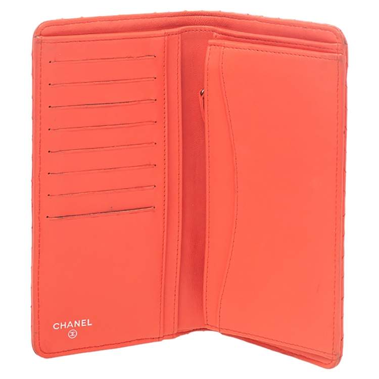 Pre Owned Chanel Orange Chevron Quilted Leather CC Long Wallet