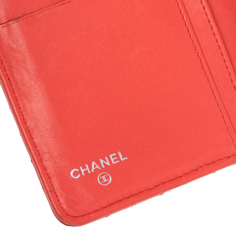 Pre Owned Chanel Orange Chevron Quilted Leather CC Long Wallet