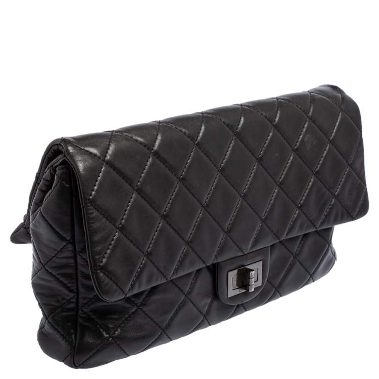 Pre Owned Chanel Black Quilted Leather Reissue Double Sided Flap Clutch