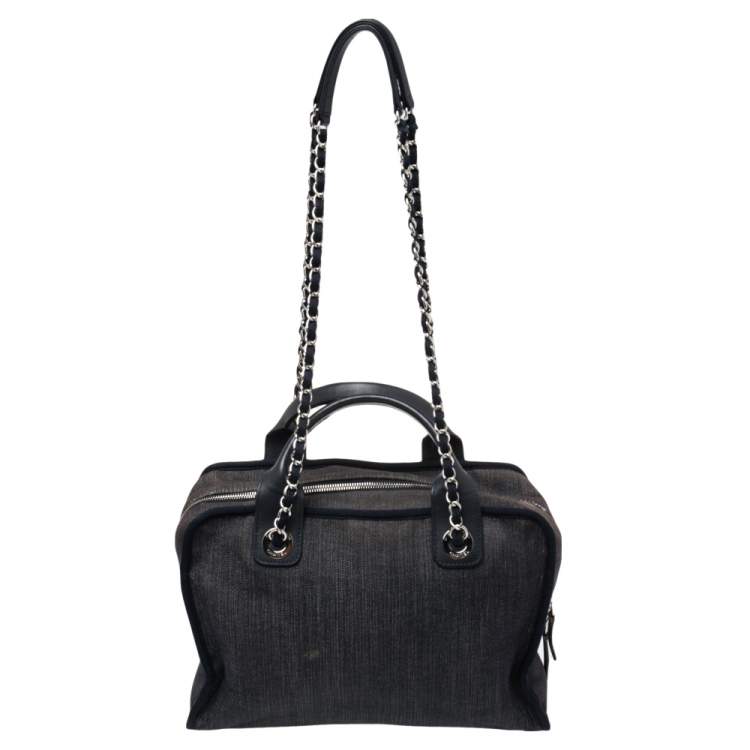 Pre Owned Chanel Blue Denim Deauville Bowling Bag
