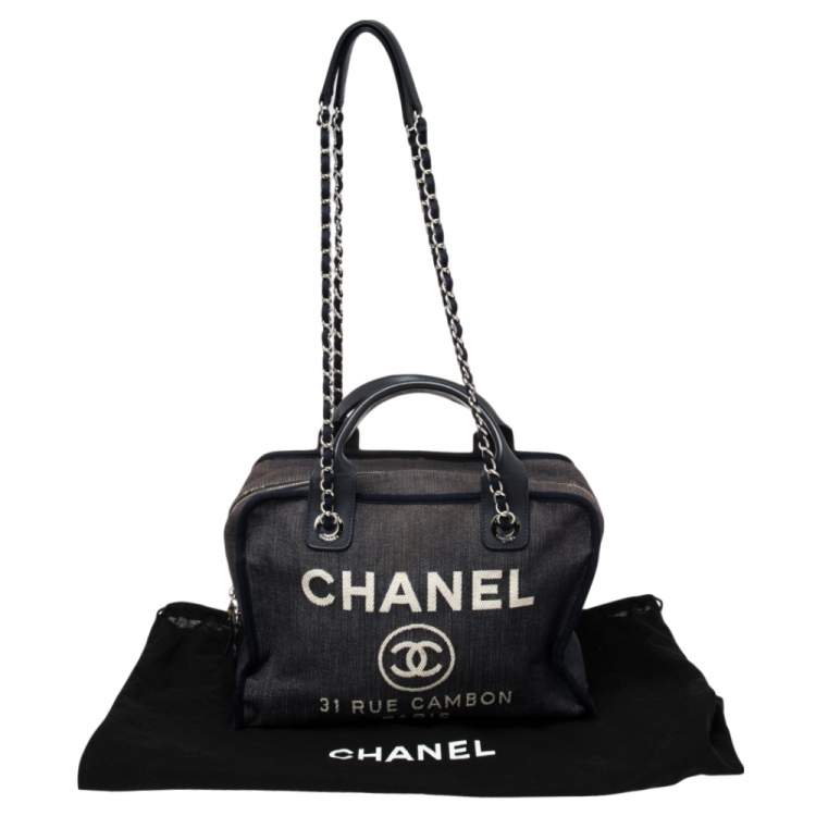 Pre Owned Chanel Blue Denim Deauville Bowling Bag