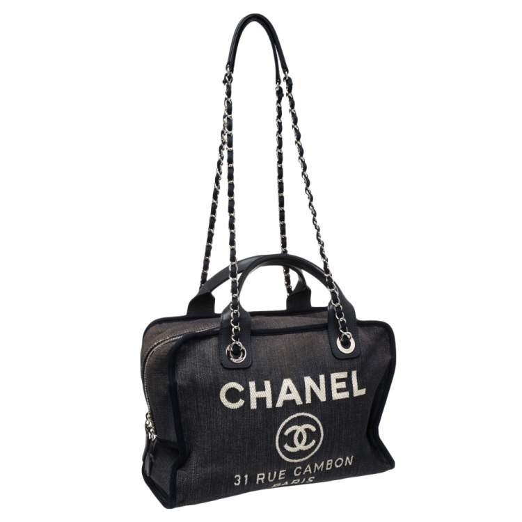 Pre Owned Chanel Blue Denim Deauville Bowling Bag