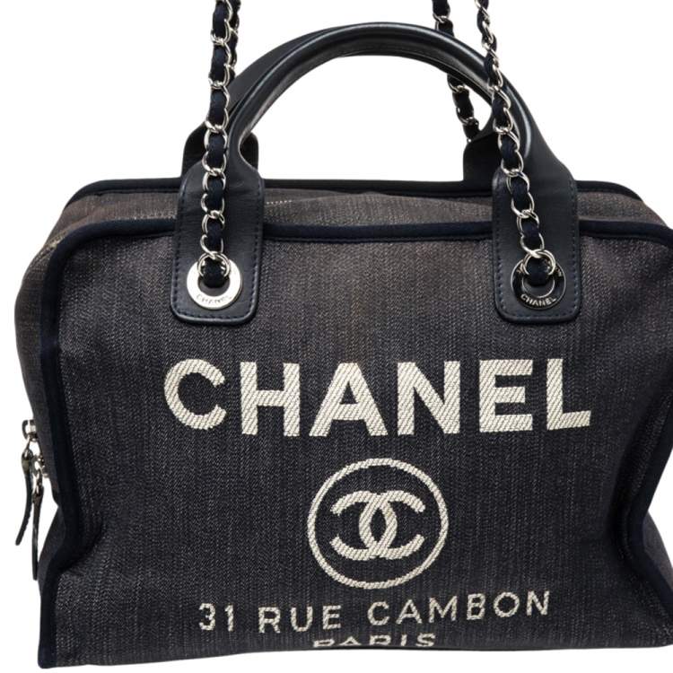 Pre Owned Chanel Blue Denim Deauville Bowling Bag