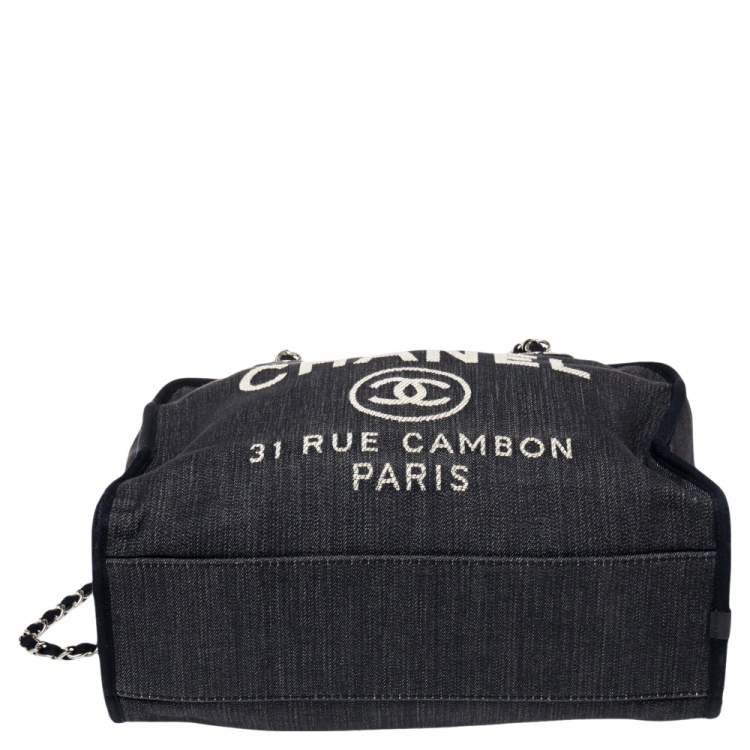 Pre Owned Chanel Blue Denim Deauville Bowling Bag