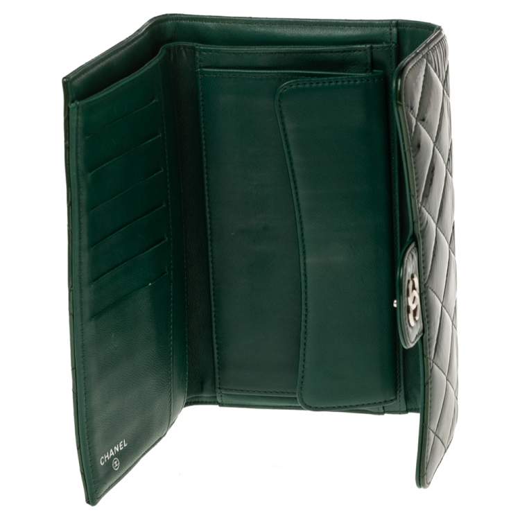 Chanel Green Quilted Patent Leather Classic L Flap Wallet Chanel