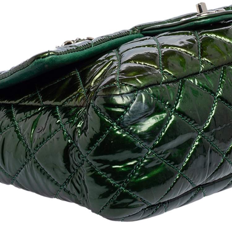 Pre Owned Chanel Green Quilted Patent Leather Jumbo Classic Single Flap Bag