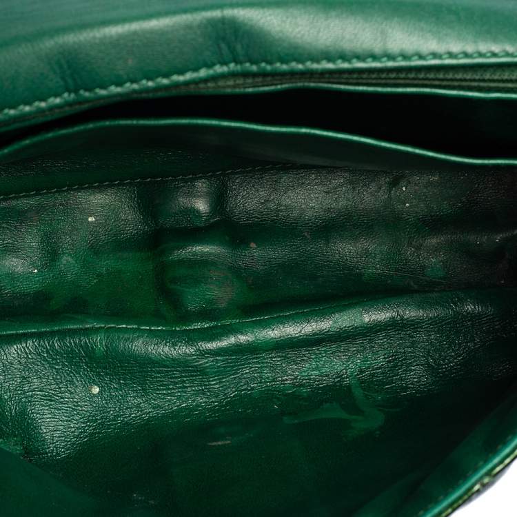 Pre Owned Chanel Green Quilted Patent Leather Jumbo Classic Single Flap Bag
