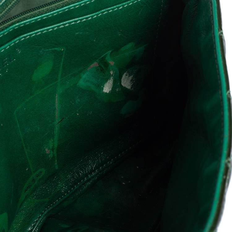 Pre Owned Chanel Green Quilted Patent Leather Jumbo Classic Single Flap Bag