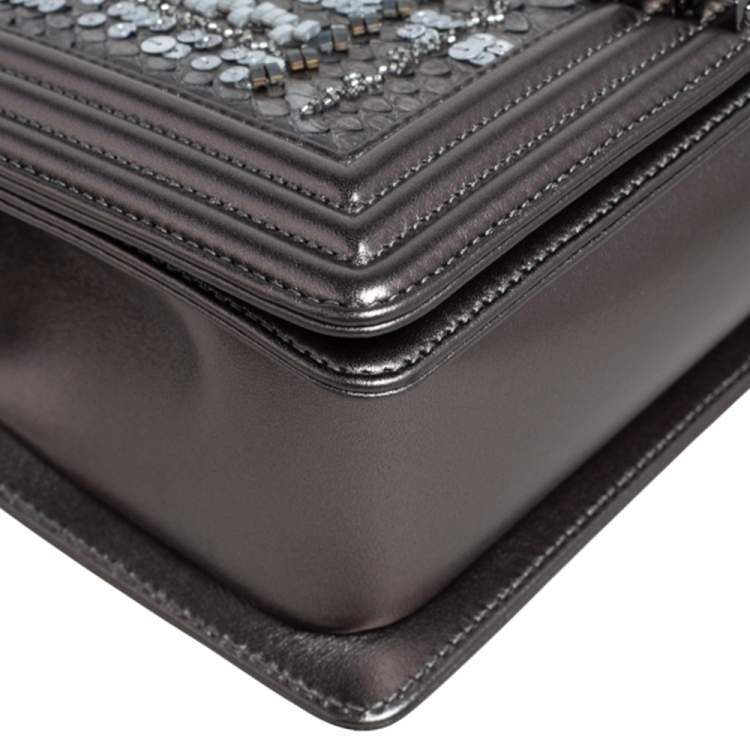 Pre Owned Chanel Metallic Python and Leather Medium Embellished Boy Flap Bag