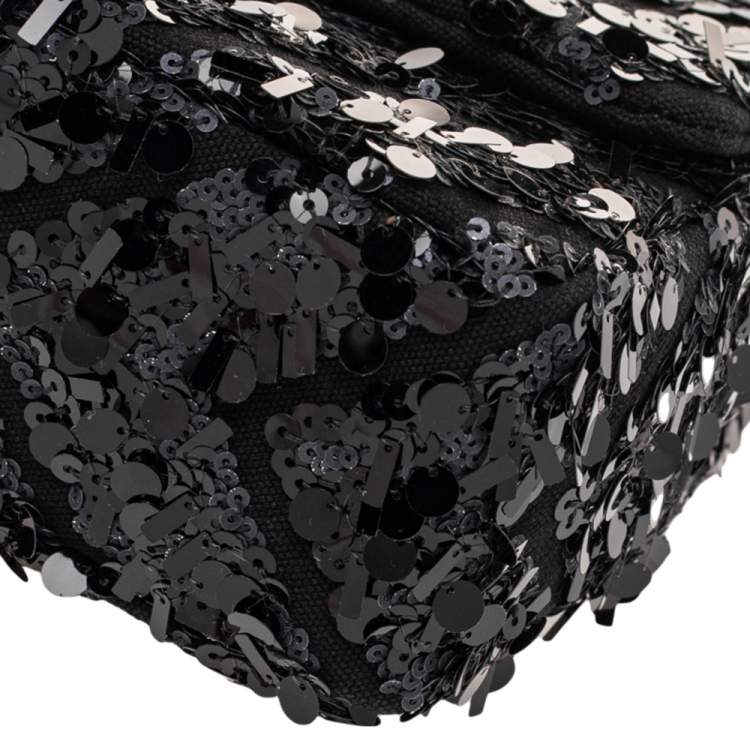 Pre Owned Chanel Black Canvas And Sequins Medium Classic Flap Bag