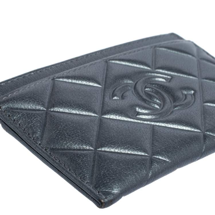 Pre Owned Chanel Metallic Grey Quilted Leather CC Card holder 
