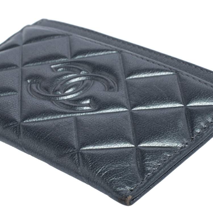 Pre Owned Chanel Metallic Grey Quilted Leather CC Card holder 