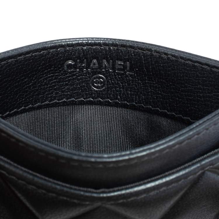 Pre Owned Chanel Metallic Grey Quilted Leather CC Card holder 